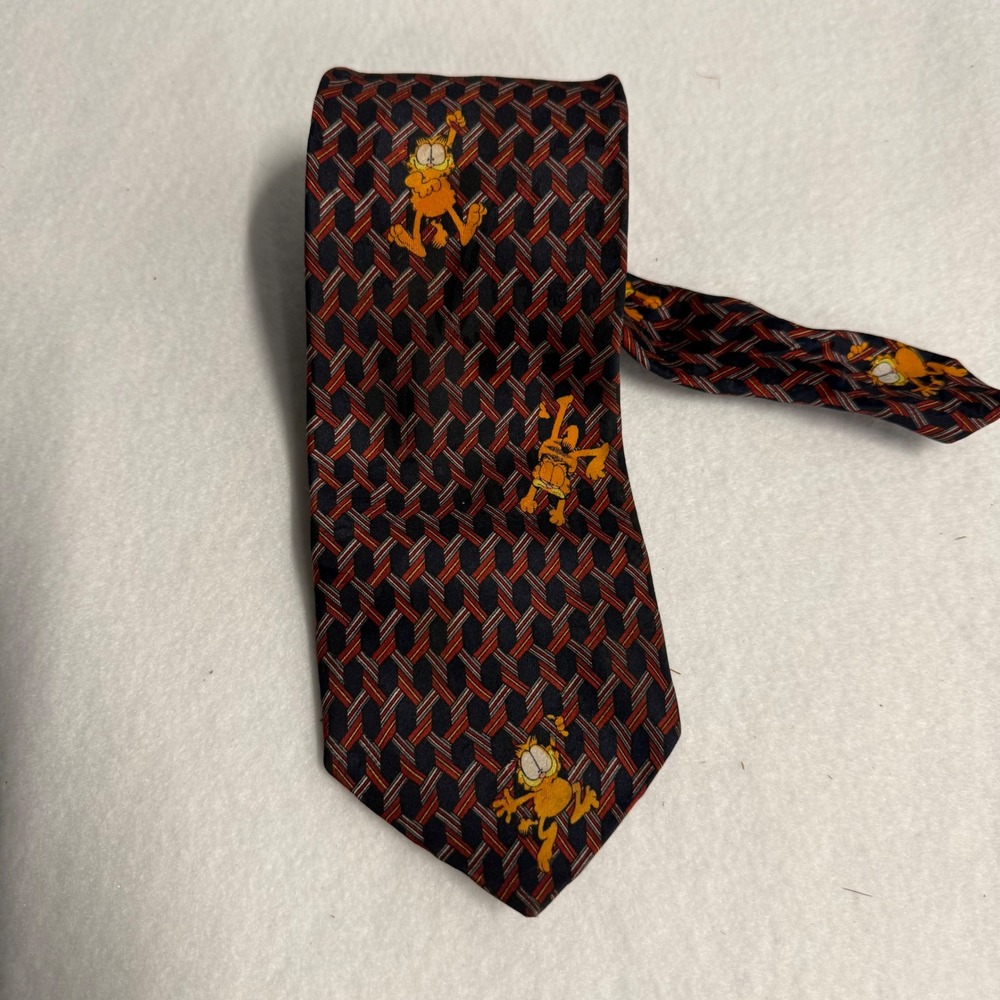 Vintage Paws Addiction Garfield Black Orange Neck Tie Mens Wide 56" X 4"